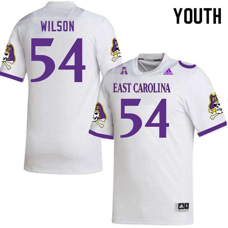 Youth #54 Zion Wilson ECU Pirates 2023 College Football Jerseys Stitched-White - Click Image to Close